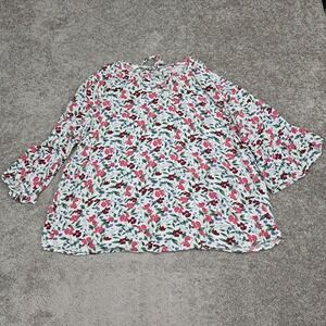 Old Navy Floral Tie Neck Bell Sleeve Blouse White Pink XXL 5517